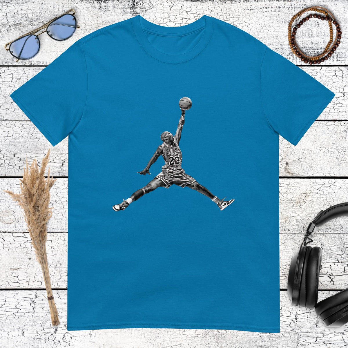 Sapphire blue t-shirt with Michael Jordan mid-air basketball graphic