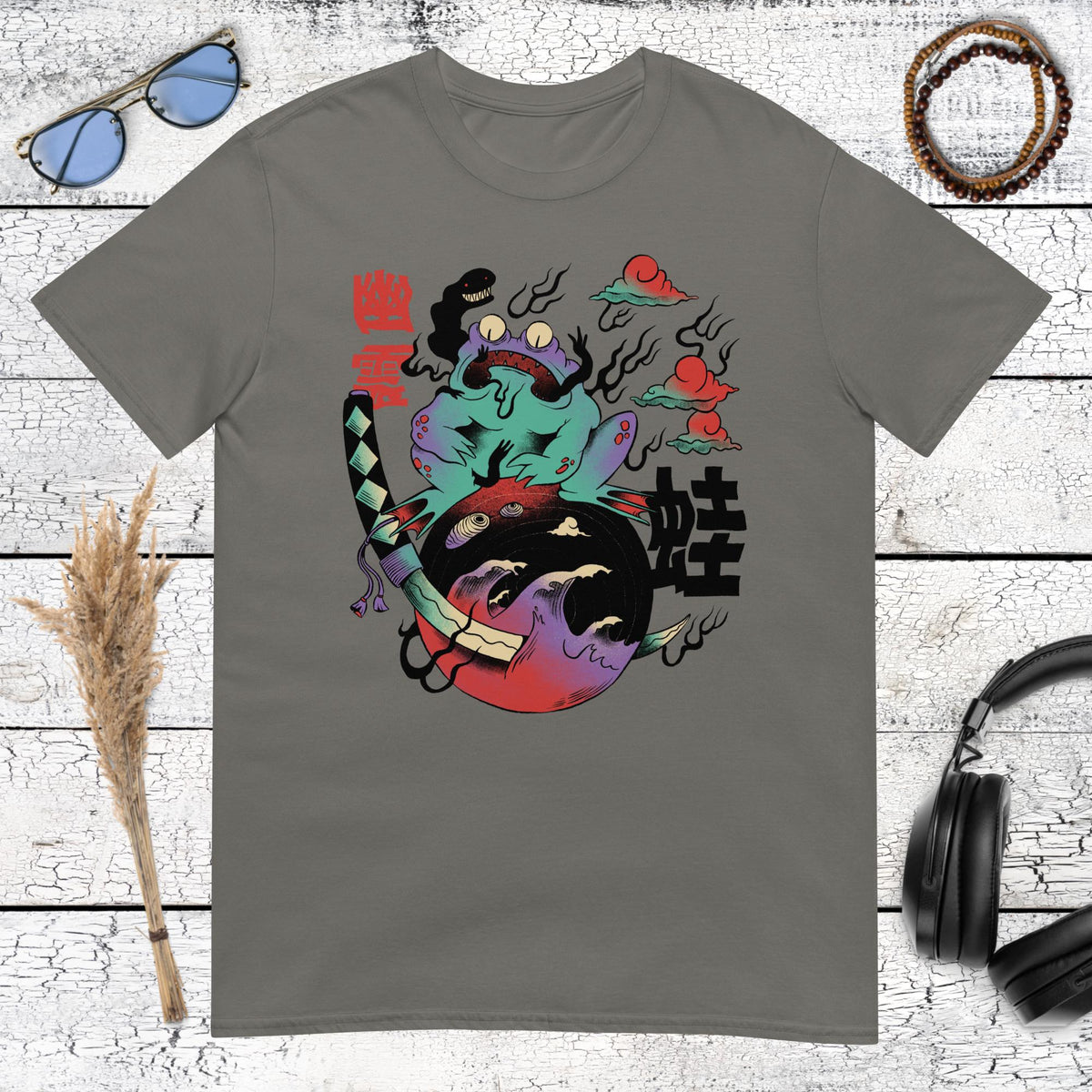 Japanese Yokai Frog T-Shirt – charcoal, front view