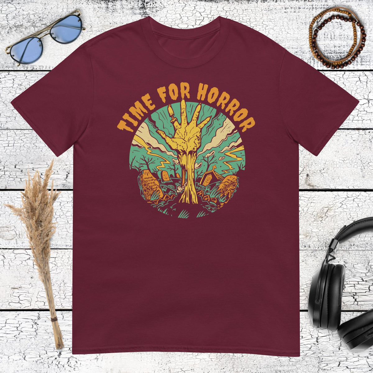 Time for Horror T-Shirt – maroon, front view