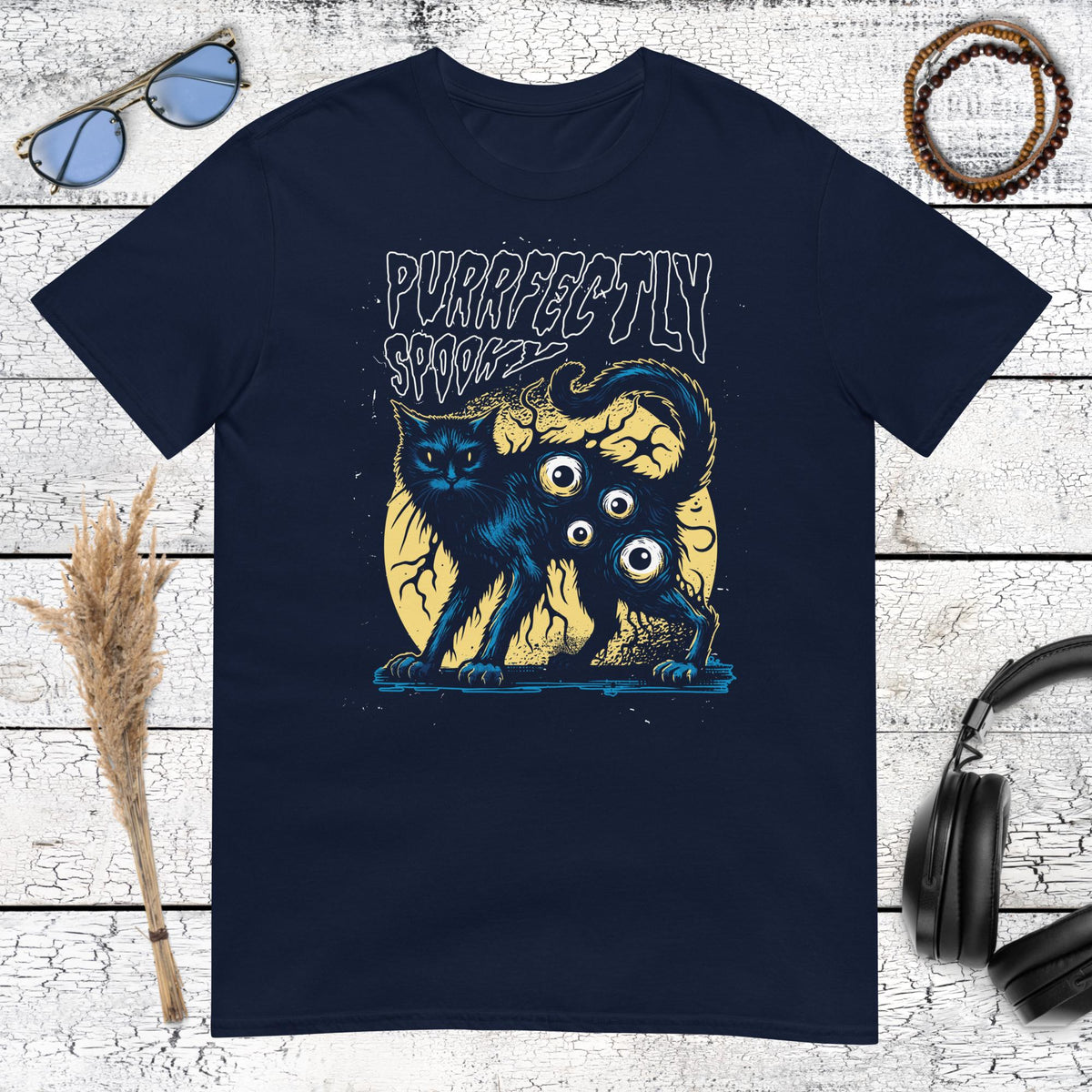 Purrfectly Spooky Cat T-Shirt – navy, front view