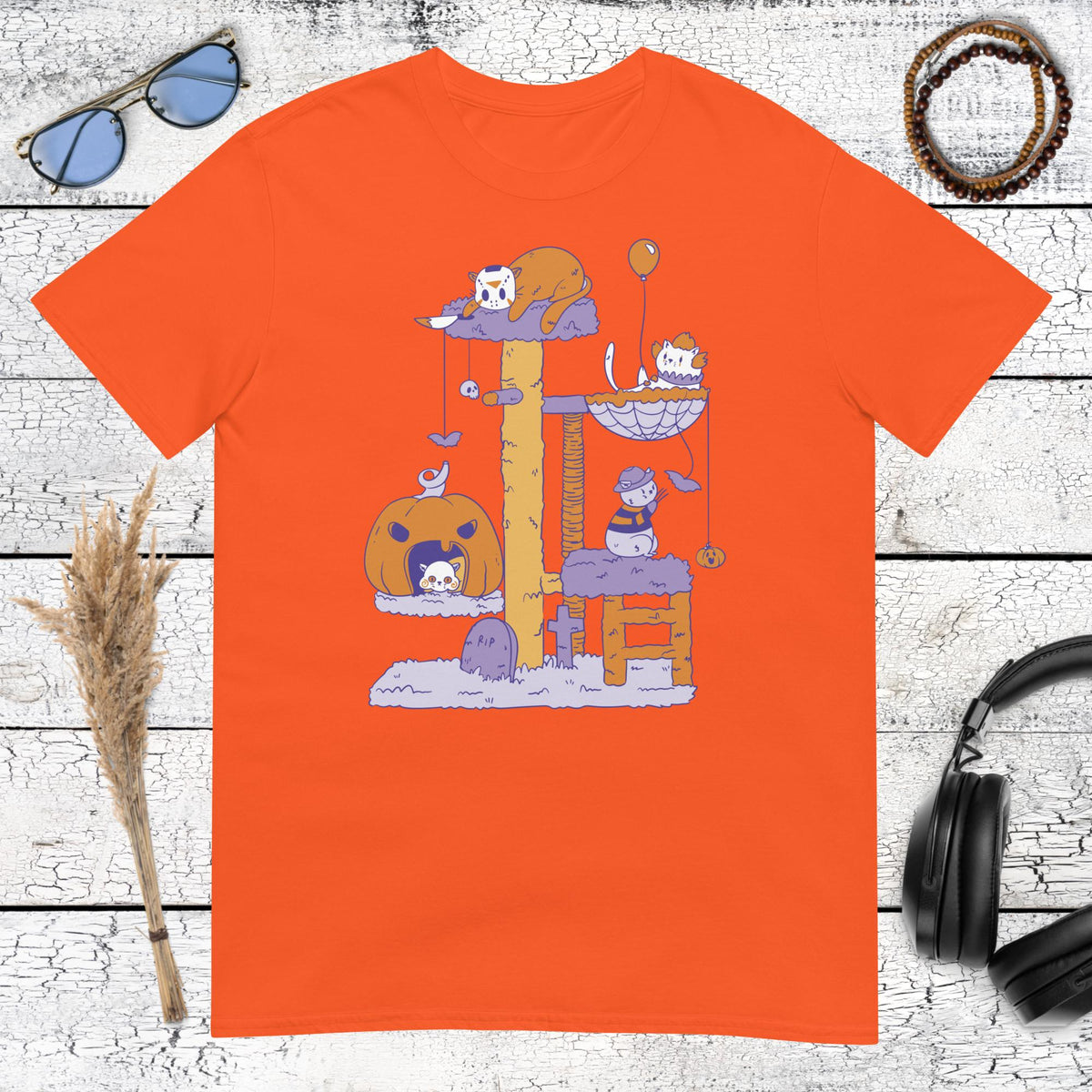 Halloween Cat Tree T-Shirt – orange, front view