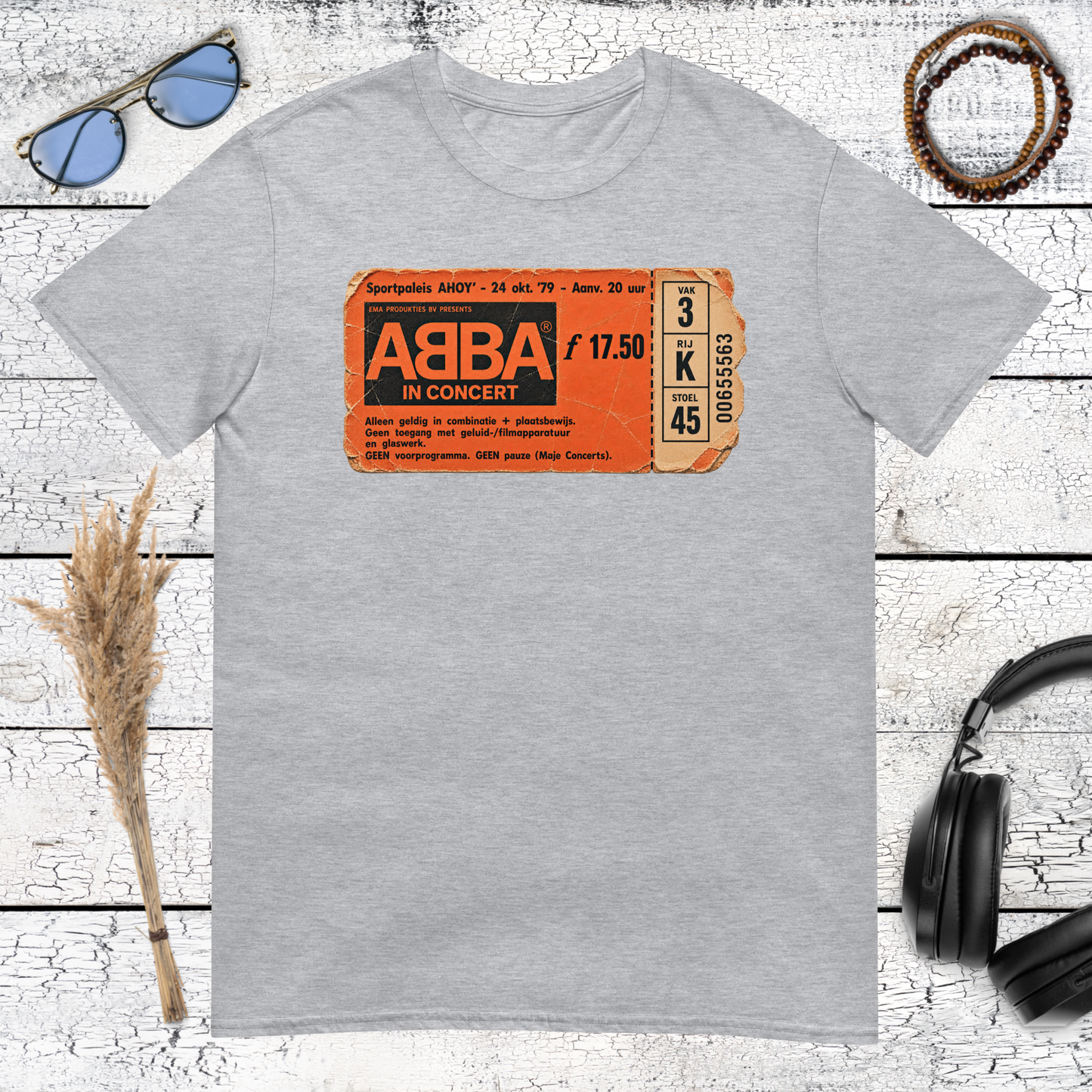 Product mockVintage ABBA logo and music graphic printed on a sport grey t-shirtup