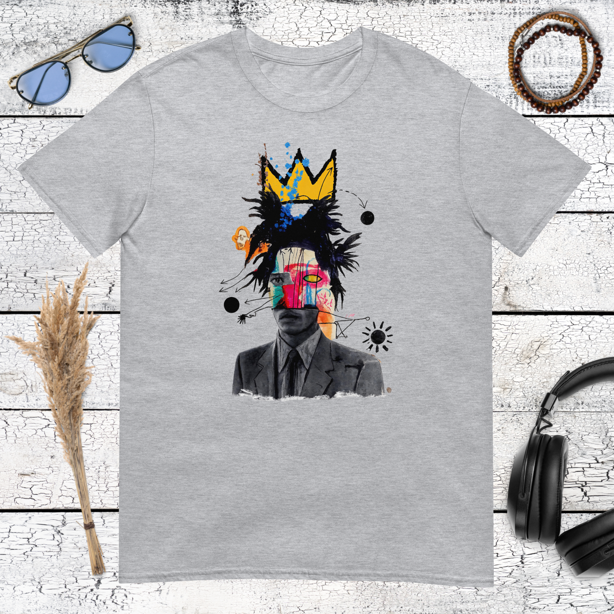 Expressive contemporary abstract portrait printed on a sport grey t-shirt