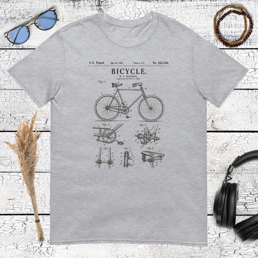 Vintage bicycle illustration with retro technical details printed on a sport grey t-shirt