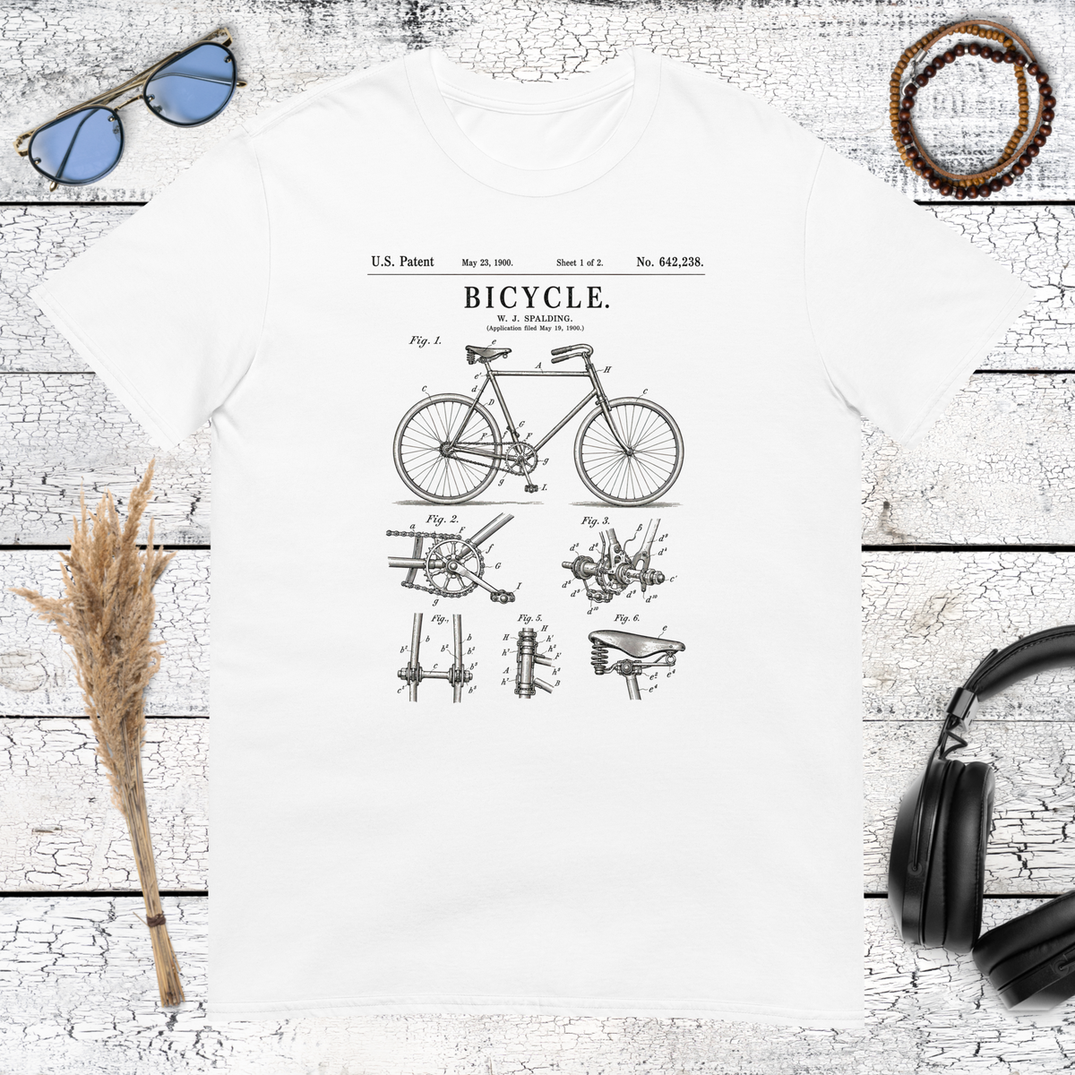 Classic vintage bicycle illustration printed on a white t-shirt