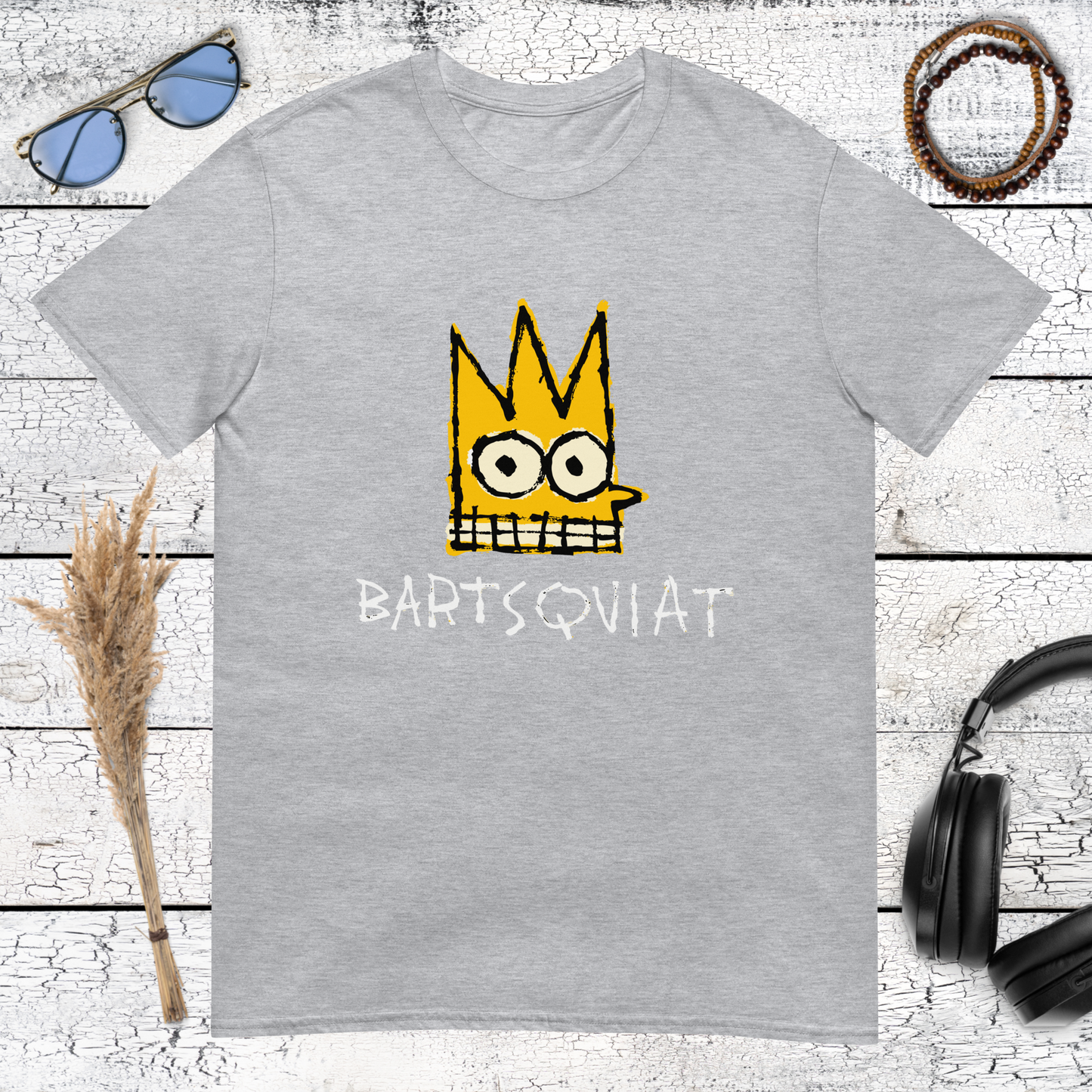 sport grey streetwear tee featuring Bartsquiat graffiti art illustration