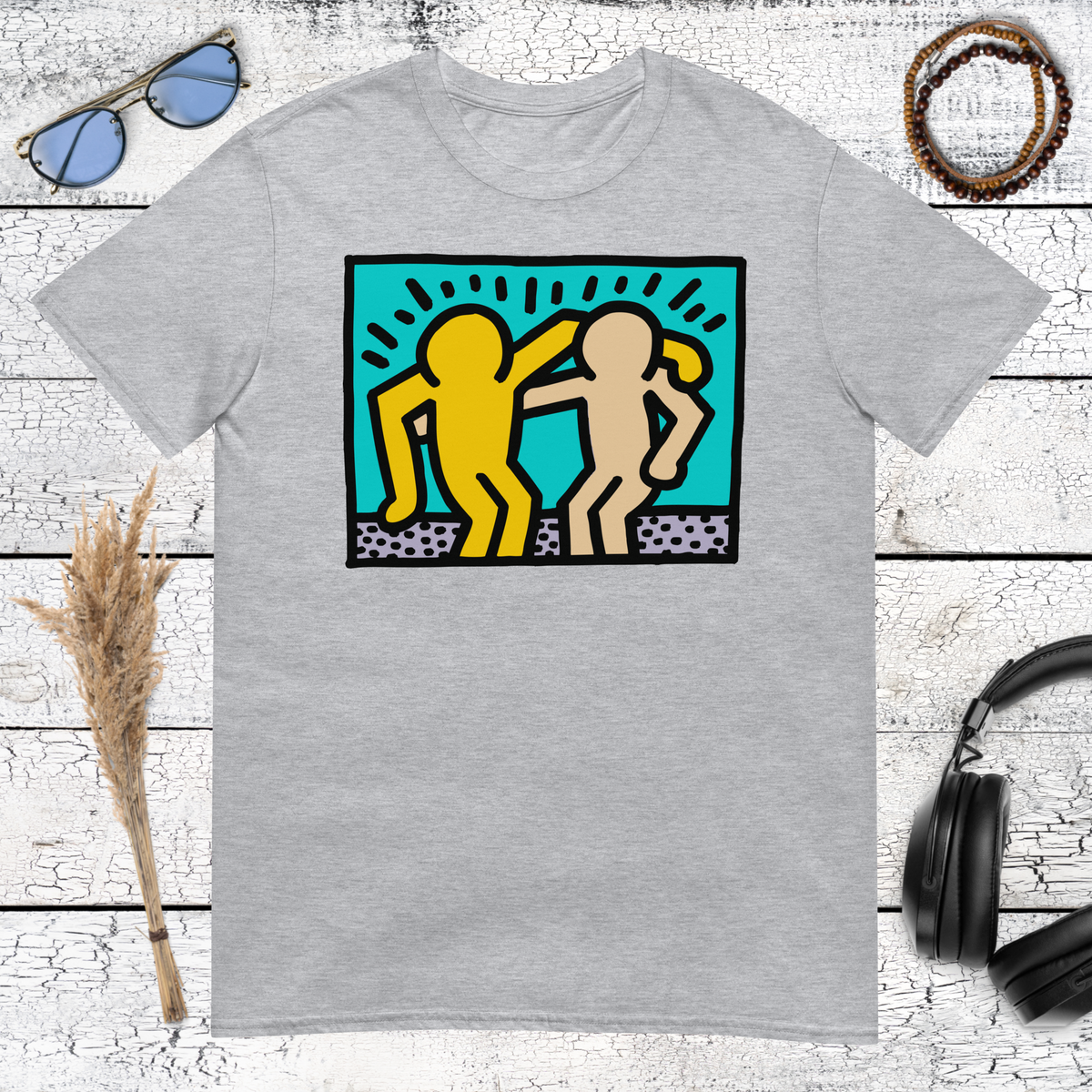 Sport grey t-shirt with iconic Keith Haring best buddies art design