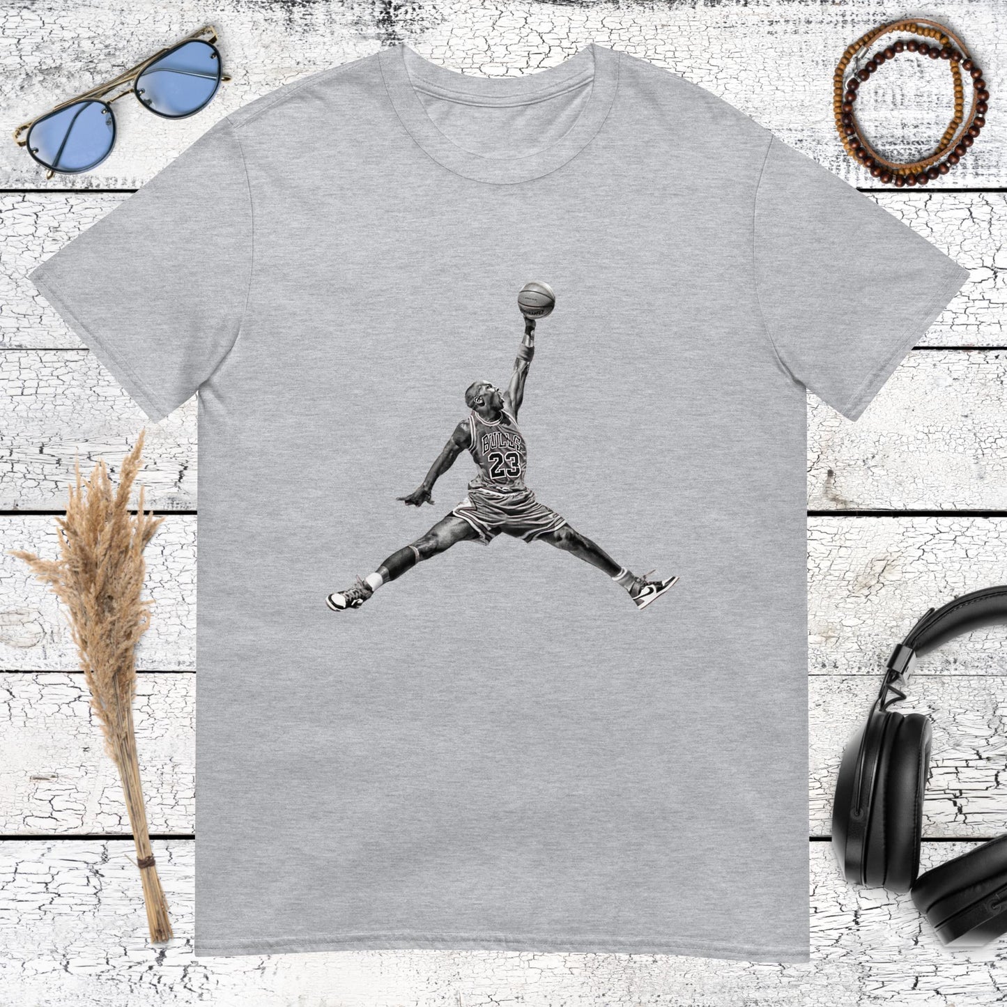 Sport grey t-shirt featuring Michael Jordan in a classic basketball pose