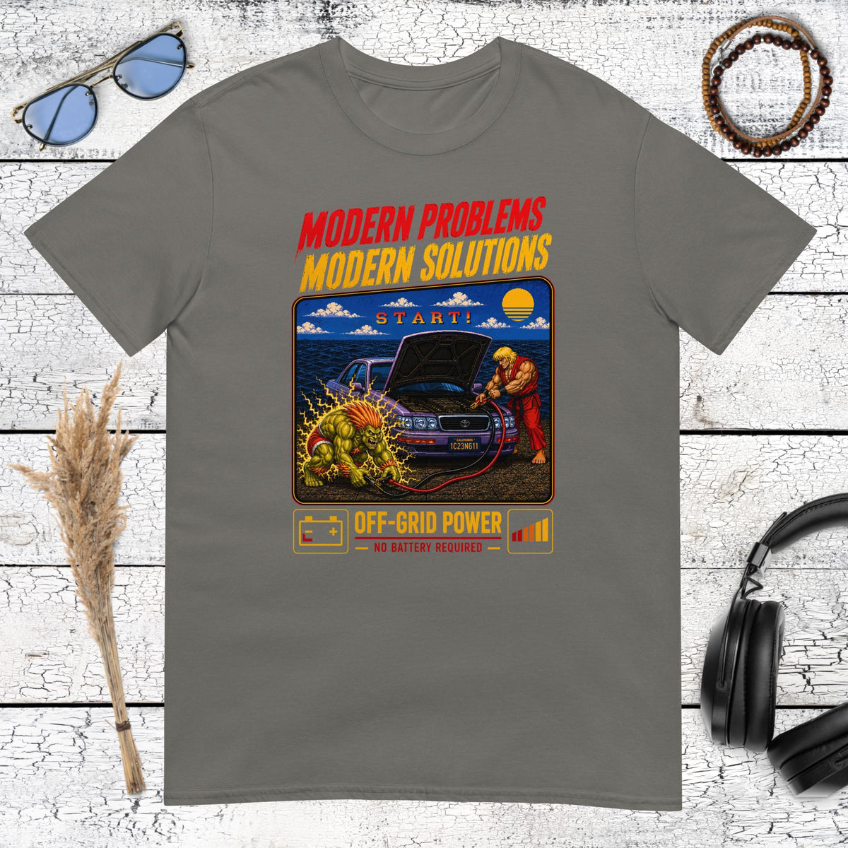 Dark charcoal grey t-shirt with modern solutions Ken gaming graphic