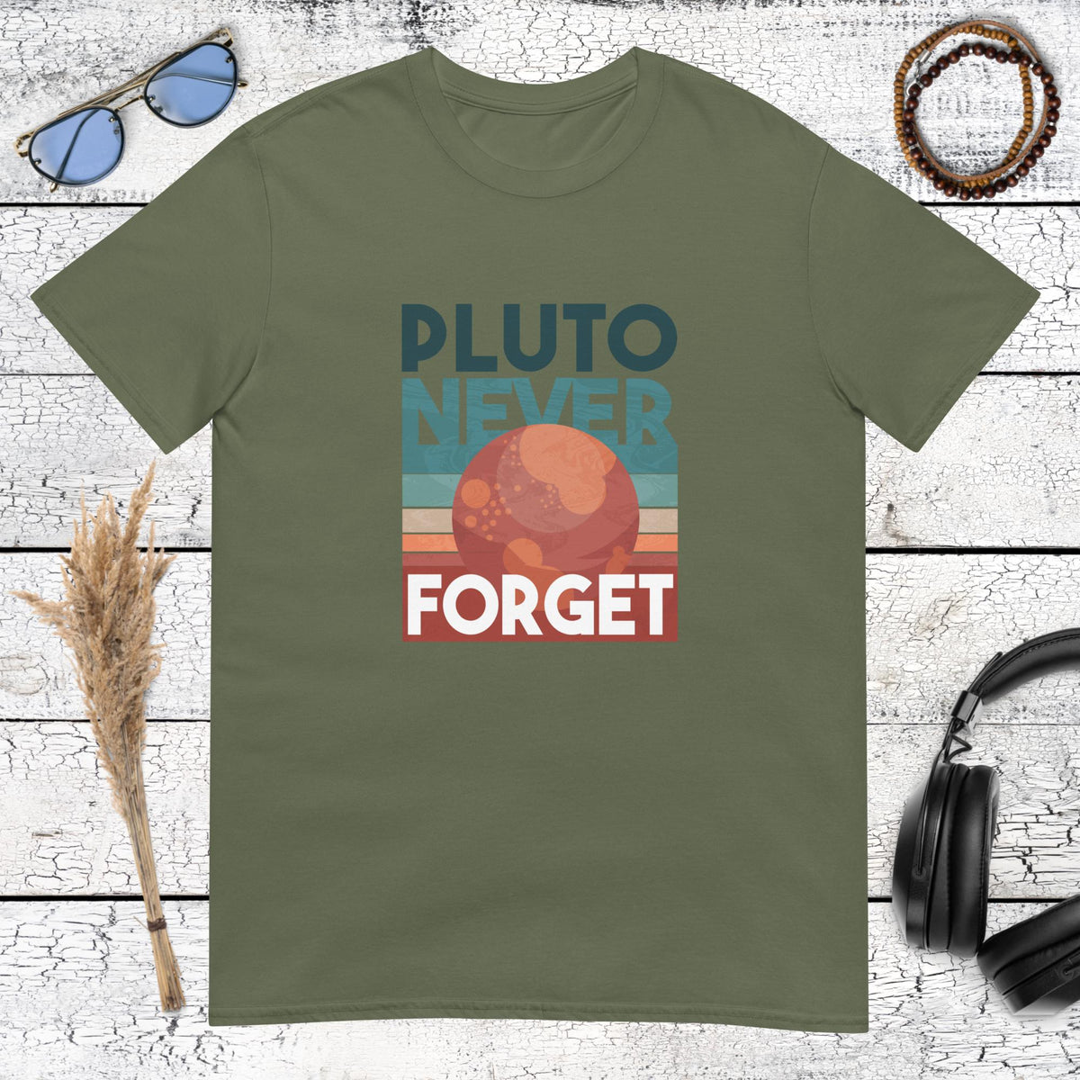 Military green t-shirt with a vintage space exploration graphic