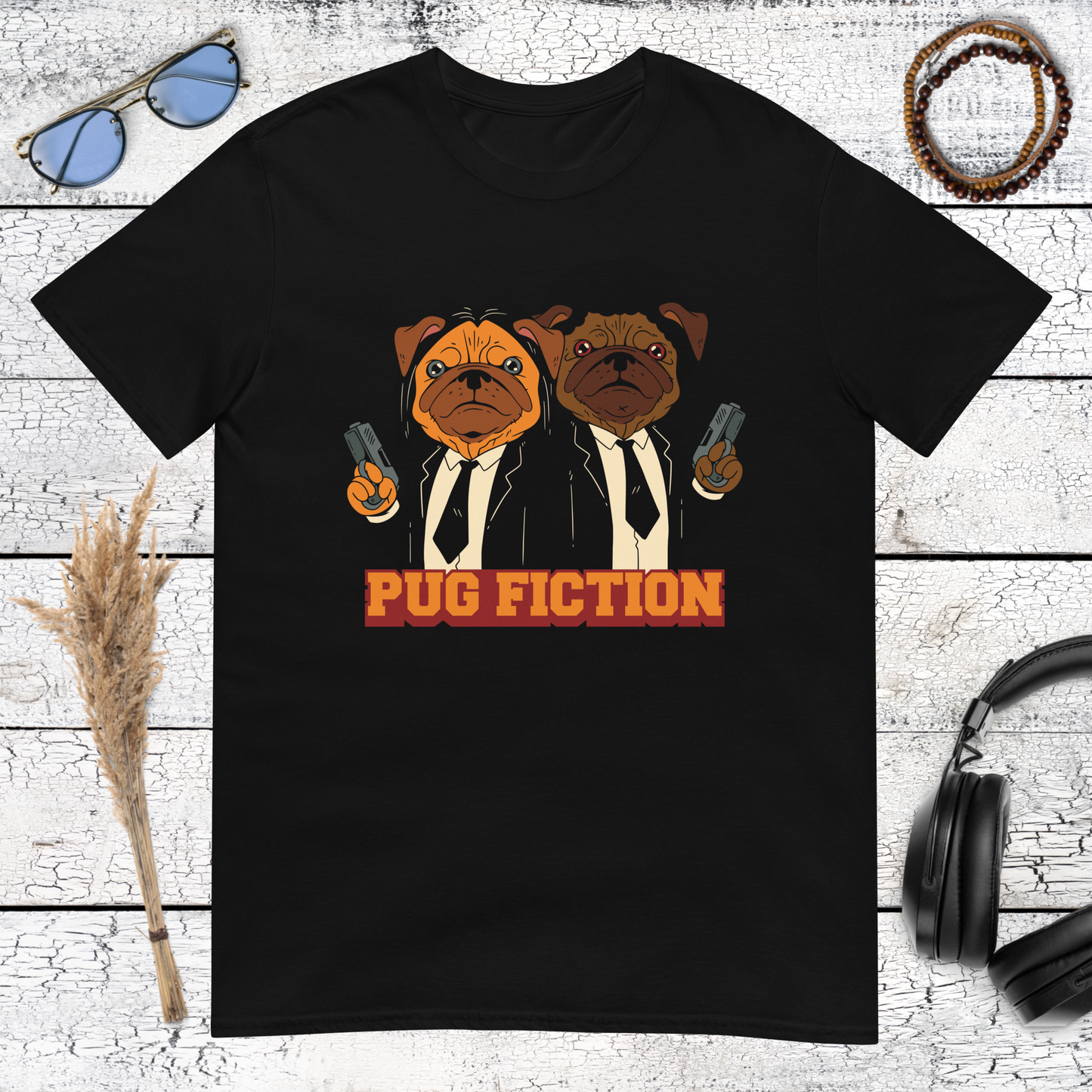 Pug Fiction t-shirt in black color version