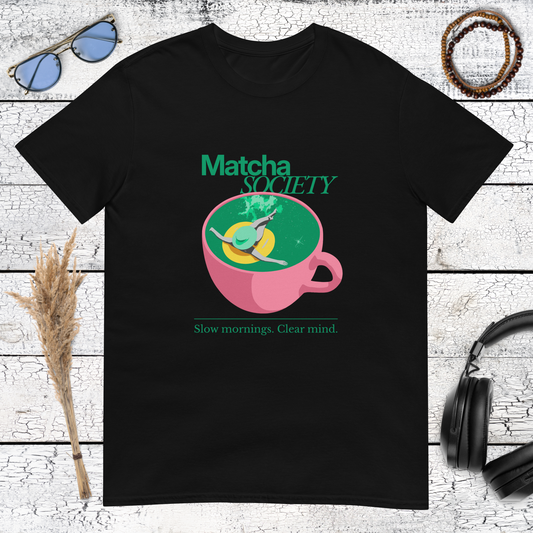 Matcha Society T-Shirt – black, front view