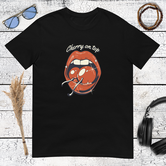 Cherry On Top T-Shirt – black, front view