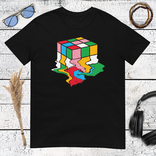 Melting Color Cube T-Shirt – black, front view