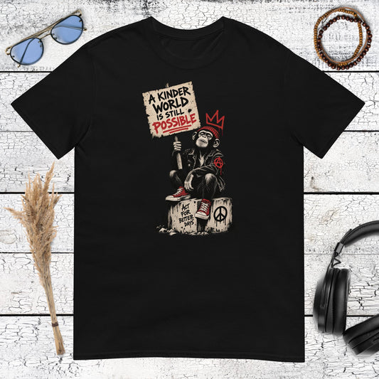 A Kinder World T-Shirt – black, front view