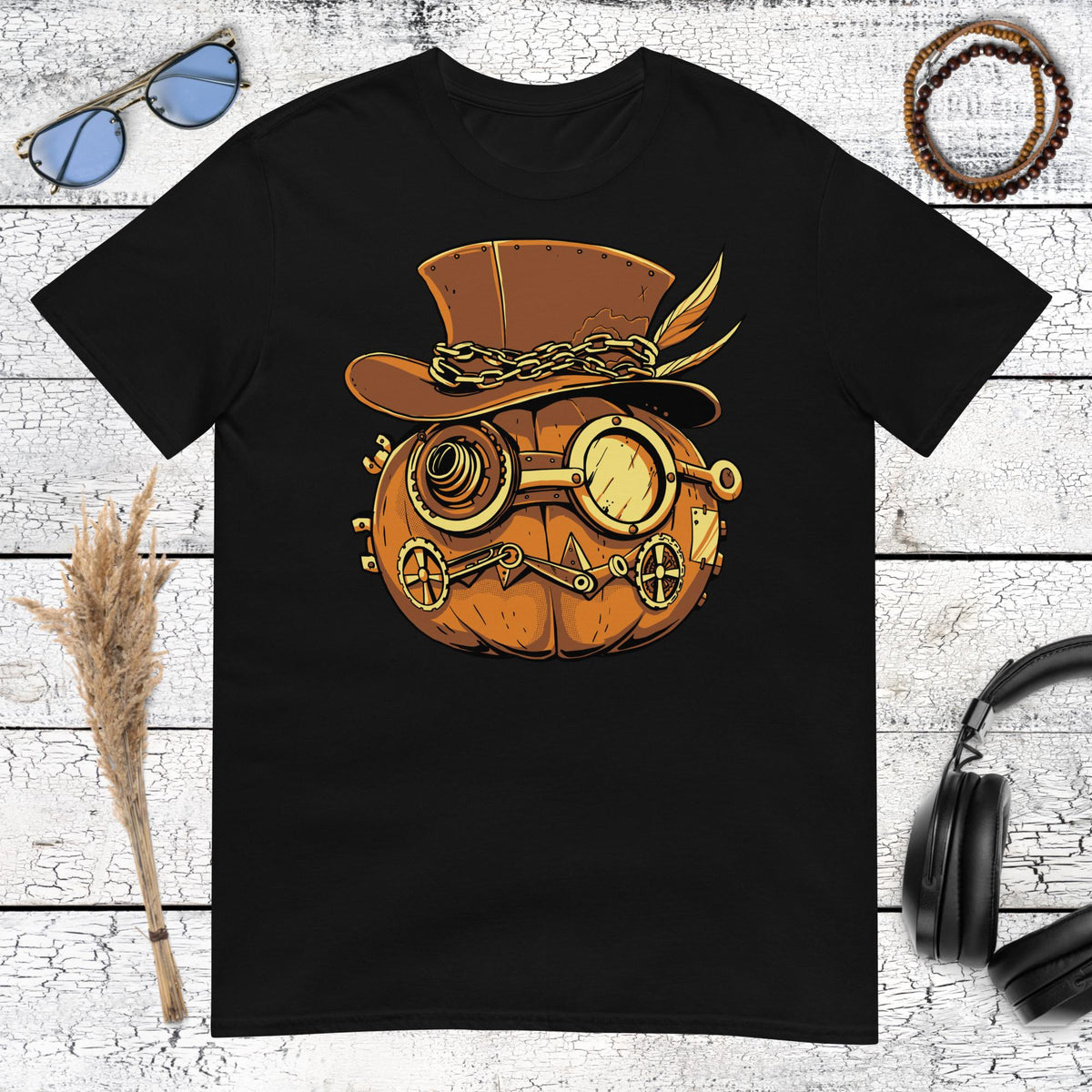 Steampunk Pumpkin Halloween T-Shirt – black, front view