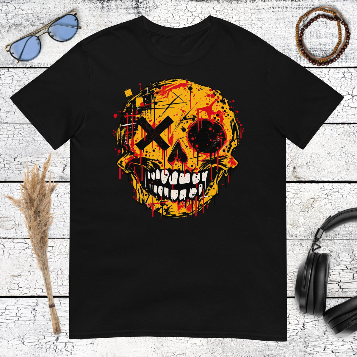 Basquiat Inspired Graffiti Skull T-Shirt – black, front view
