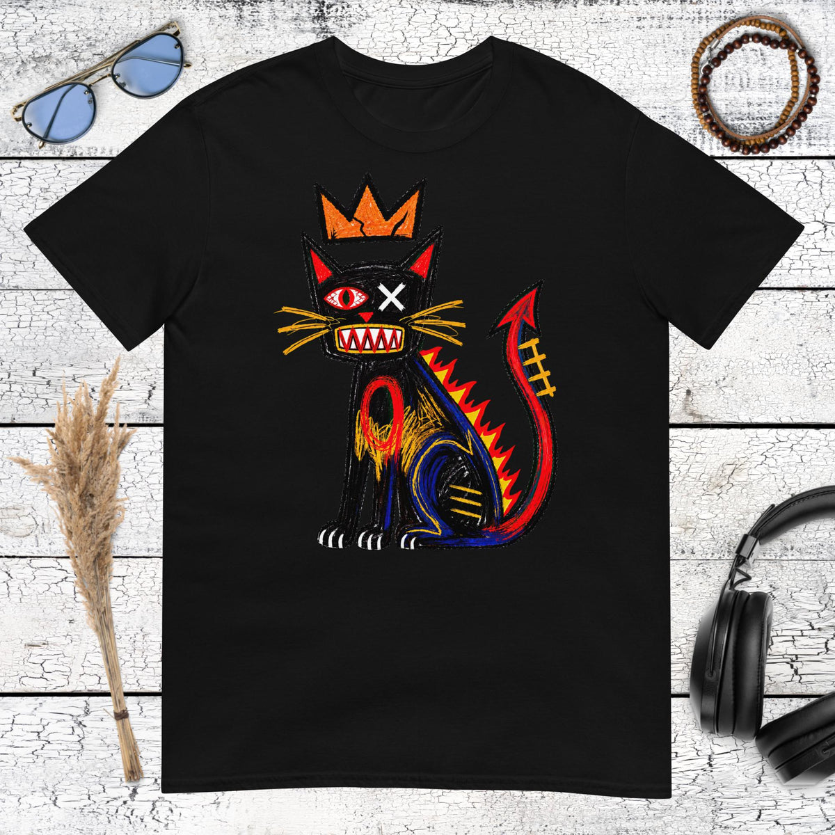 Basquiat Inspired Devil Cat T-Shirt – black, front view