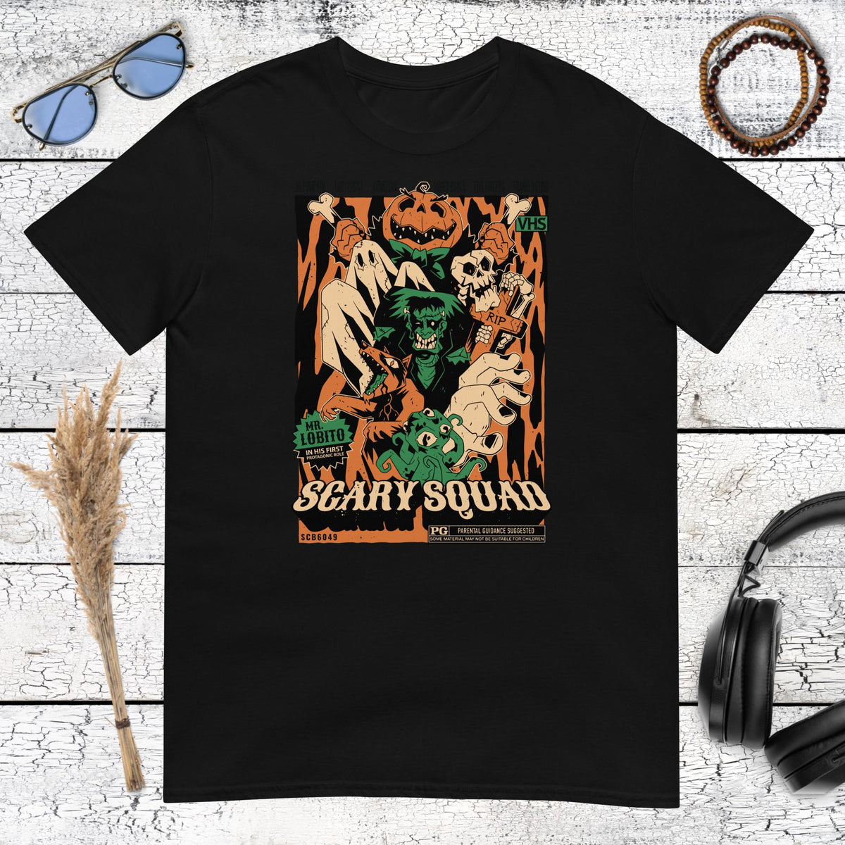 Scary Squad Retro Horror T-Shirt – black, front view