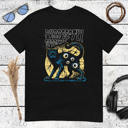 Purrfectly Spooky Cat T-Shirt – black, front view