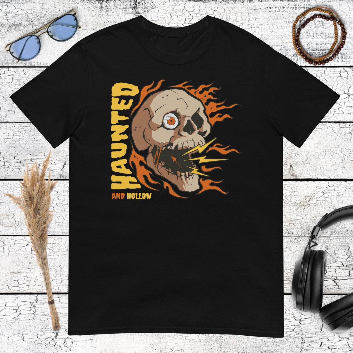 Haunted and Hollow Skull T-Shirt – black, front view