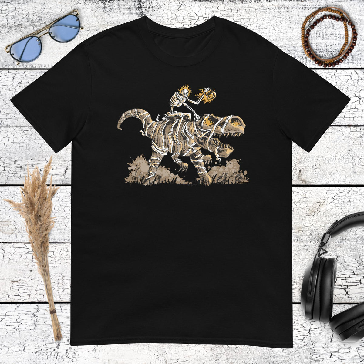 Skeleton Rider T-Rex T-Shirt – black, front view