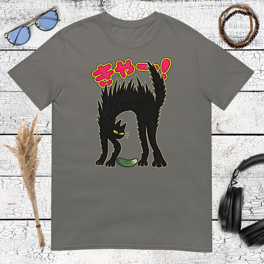 Japanese Black Cat T-Shirt – charcoal, front view