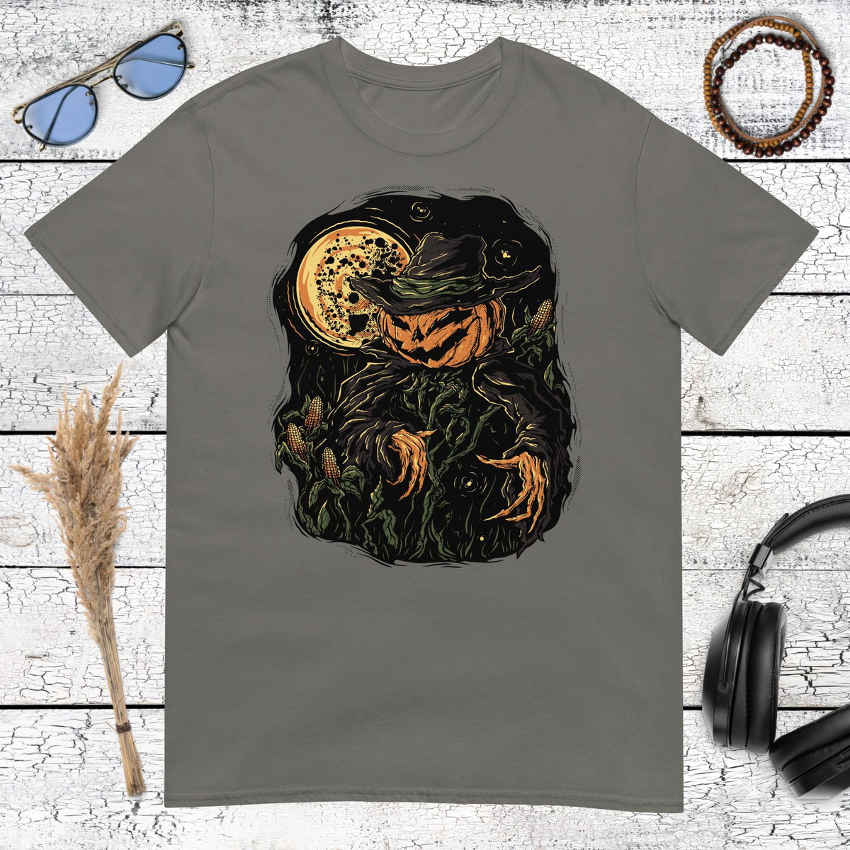 Pumpkin Scarecrow Halloween T-Shirt – charcoal, front view
