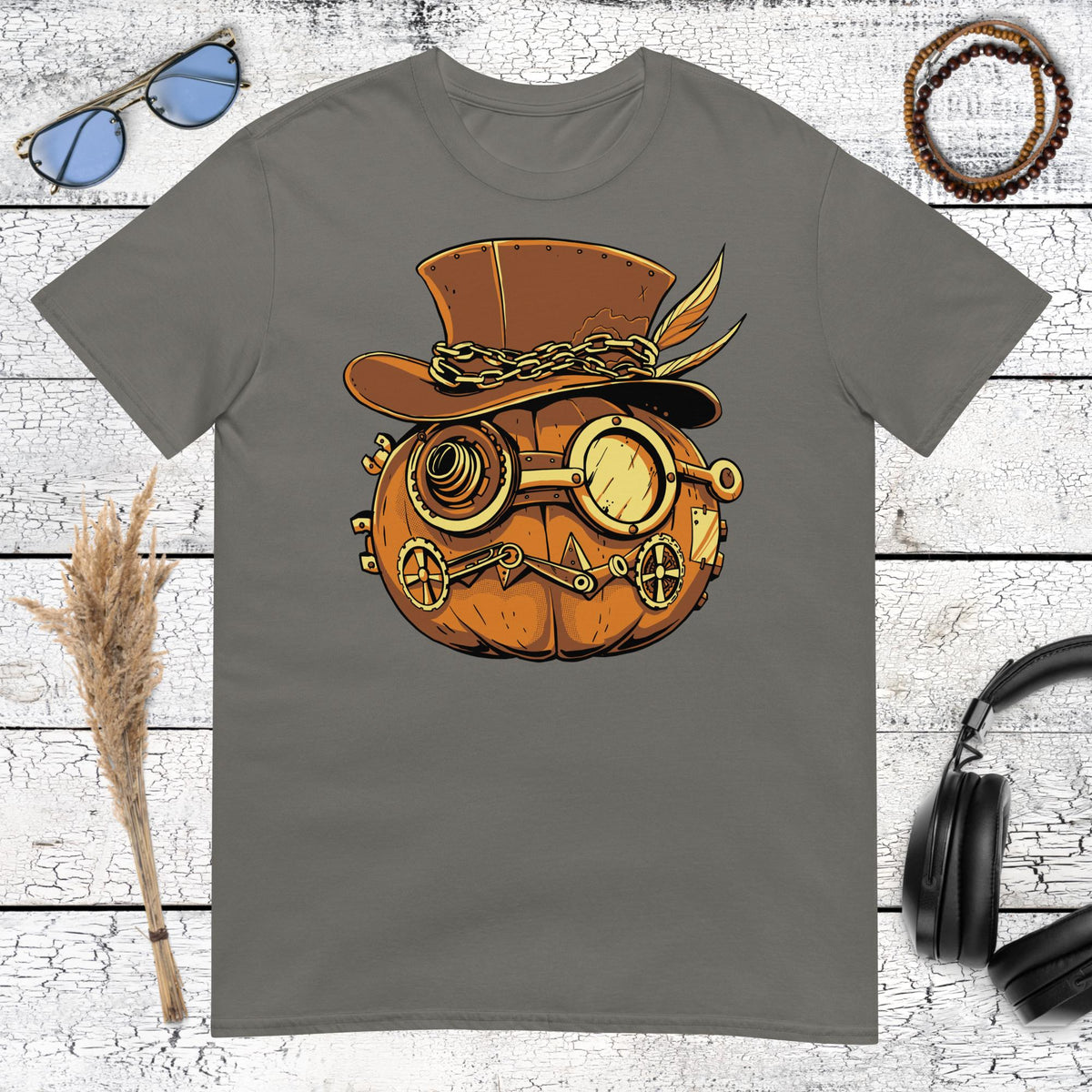 Steampunk Pumpkin Halloween T-Shirt – charcoal, front view