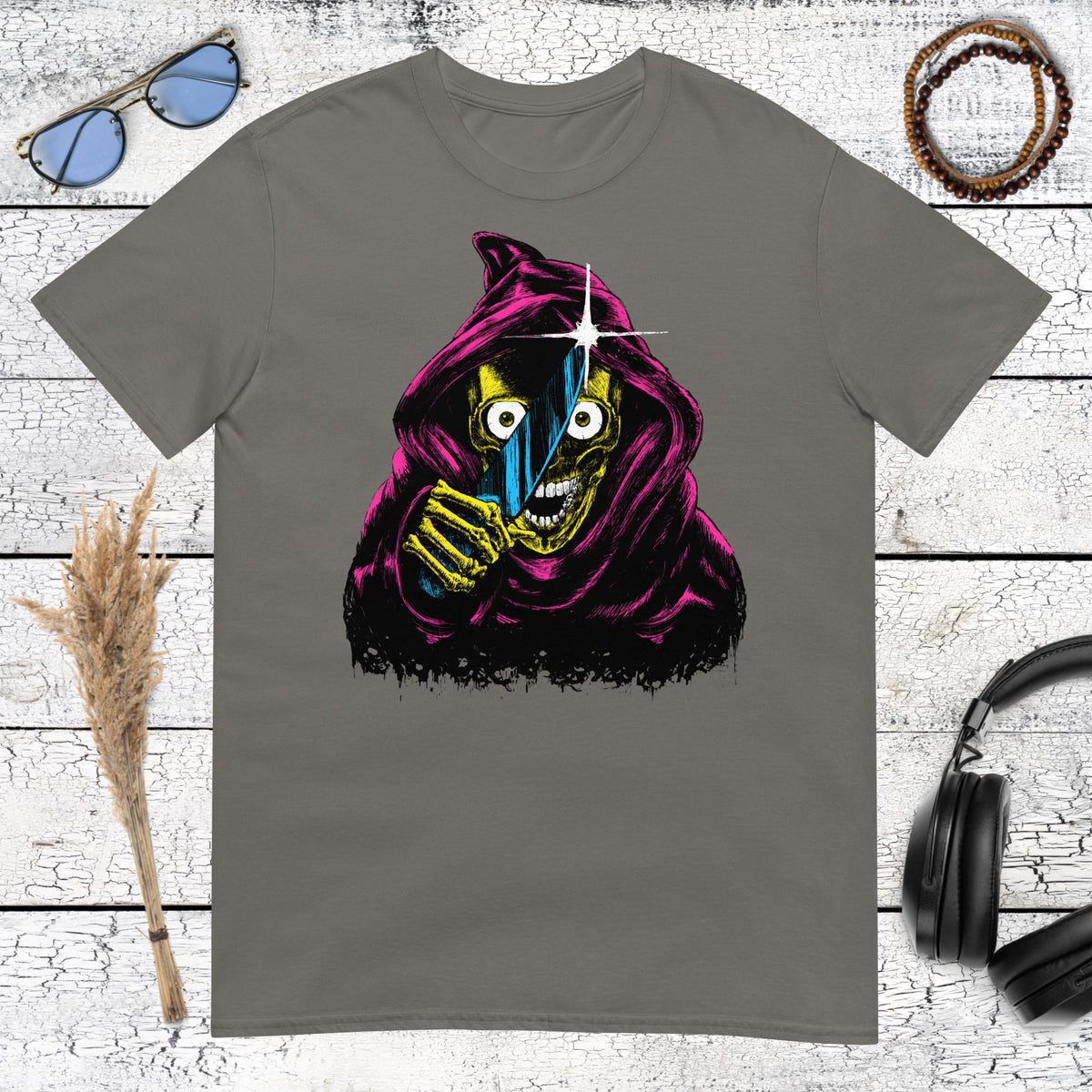 Neon Reaper T-Shirt – charcoal, front view