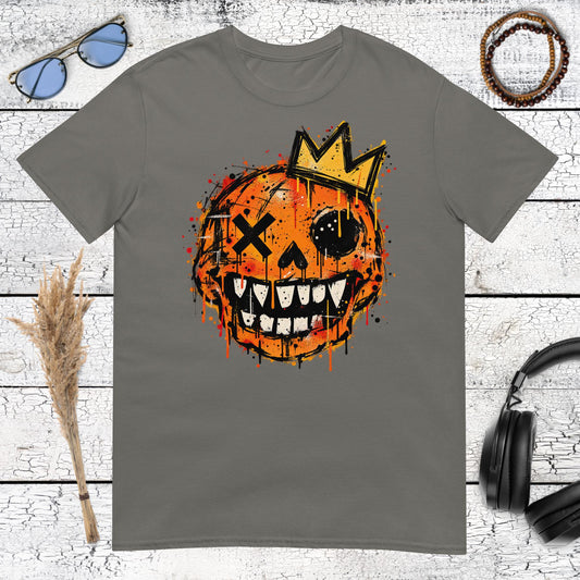 Basquiat Inspired Crown Pumpkin T-Shirt – charcoal, front view