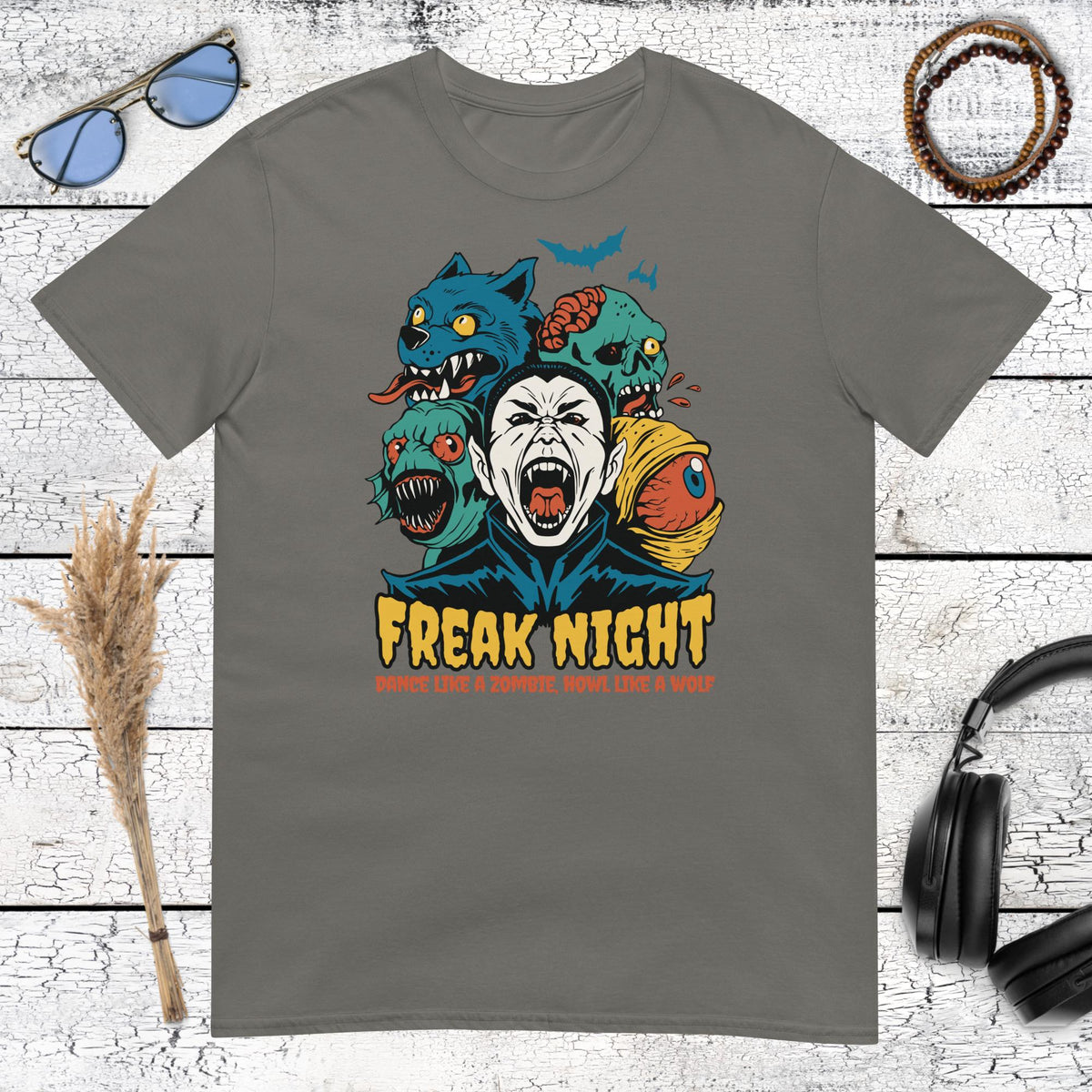 Freak Night Monster Party T-Shirt – charcoal, front view