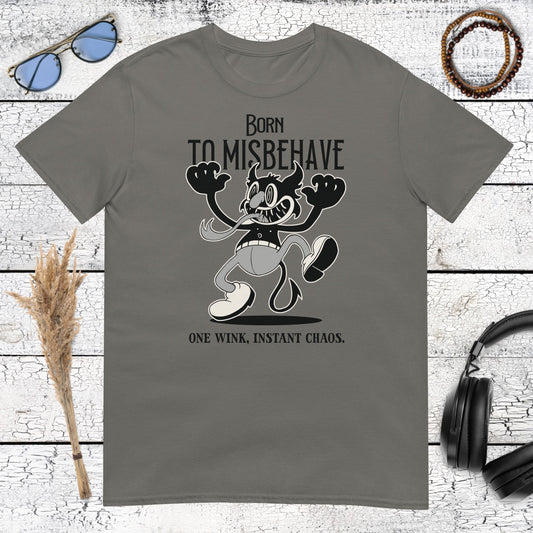 Born to Misbehave T-Shirt – charcoal, front view