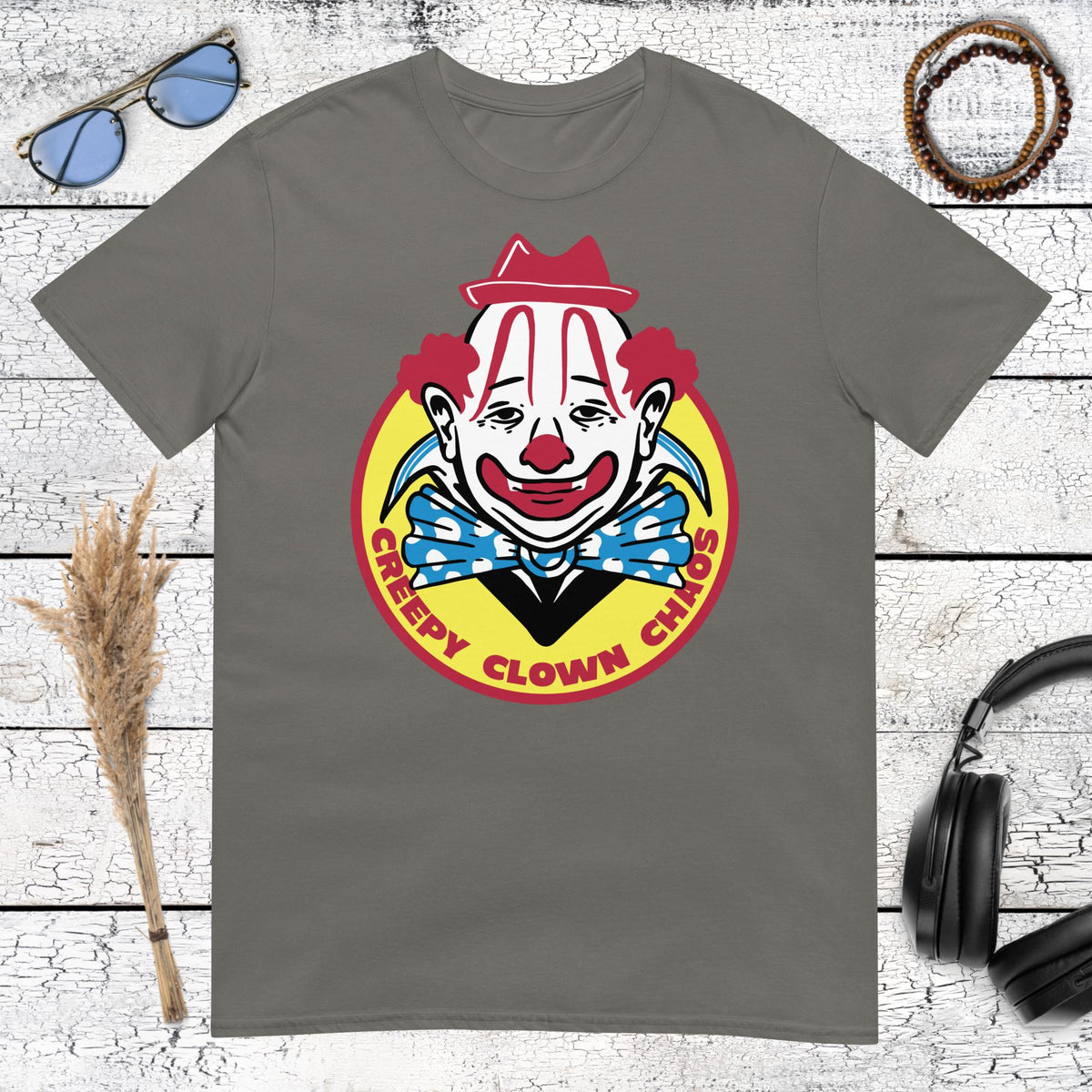 Creepy Clown Club T-Shirt – charcoal, front view