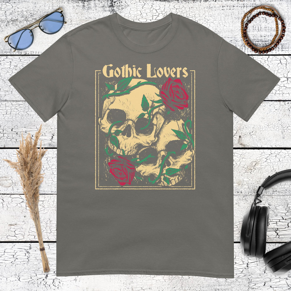 Gothic Lovers Skull T-Shirt – charcoal, front view