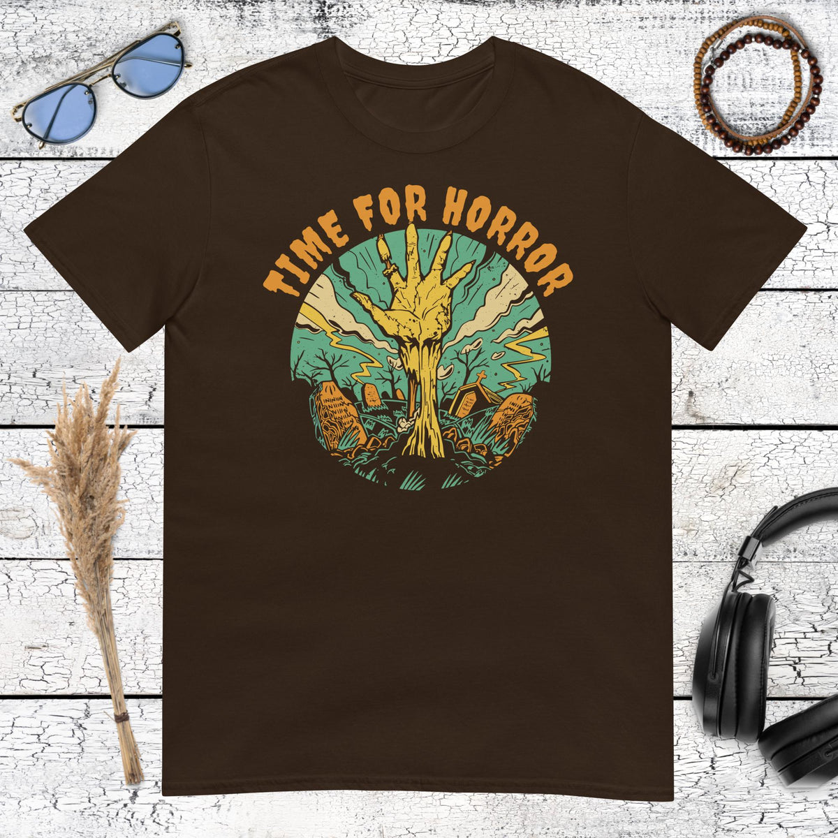 Time for Horror T-Shirt – dark chocolate, front view