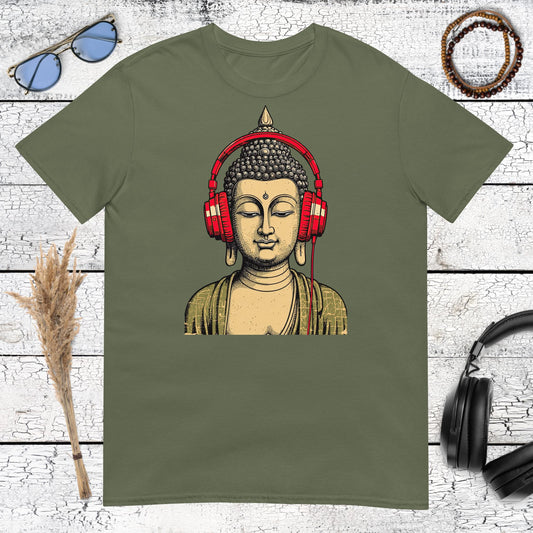 Buddha Headphones T-Shirt – military green, front view