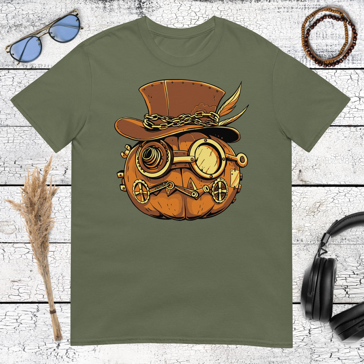 Steampunk Pumpkin Halloween T-Shirt – military green, front view