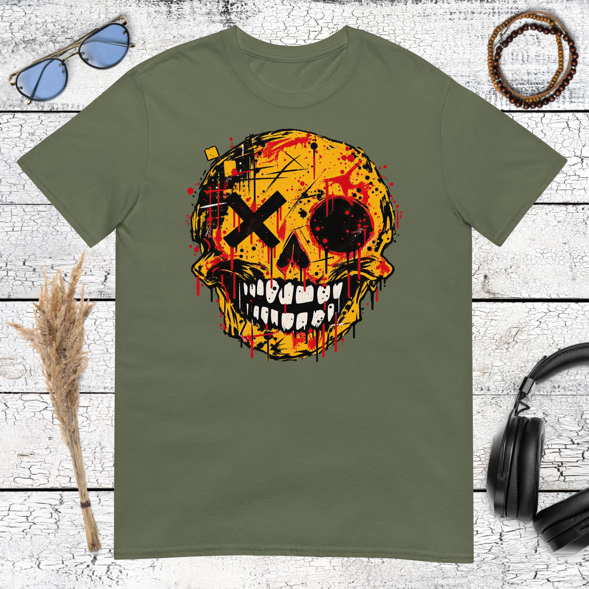 Basquiat Inspired Graffiti Skull T-Shirt – military green, front view