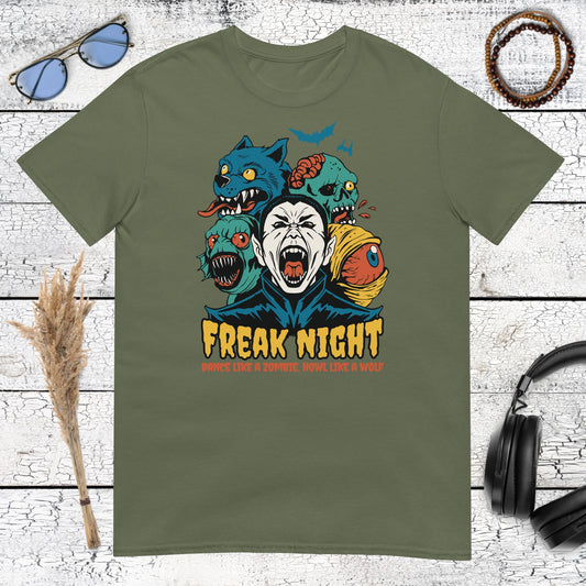 Freak Night Monster Party T-Shirt – military green, front view