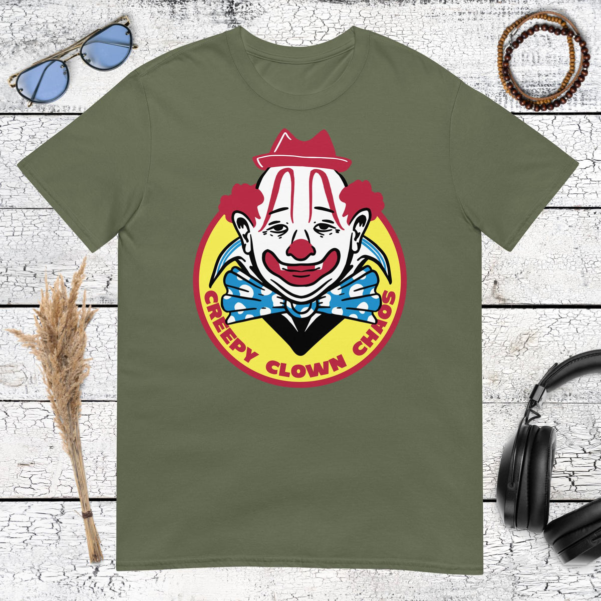 Creepy Clown Club T-Shirt – military green, front view