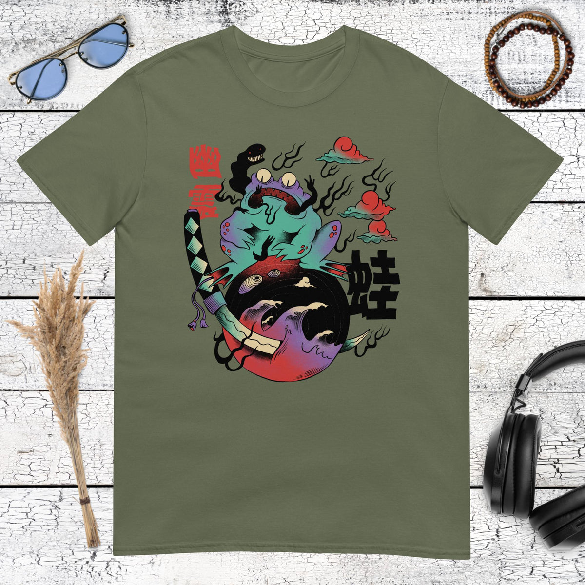 Japanese Yokai Frog T-Shirt – military green, front view