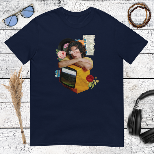 Vintage TV Collage T-Shirt – navy, front view
