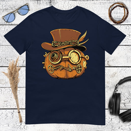 Steampunk Pumpkin Halloween T-Shirt – navy, front view