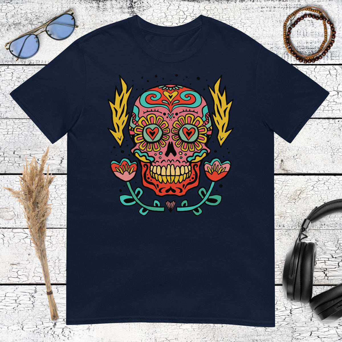 Floral Skull T-Shirt – navy, front view