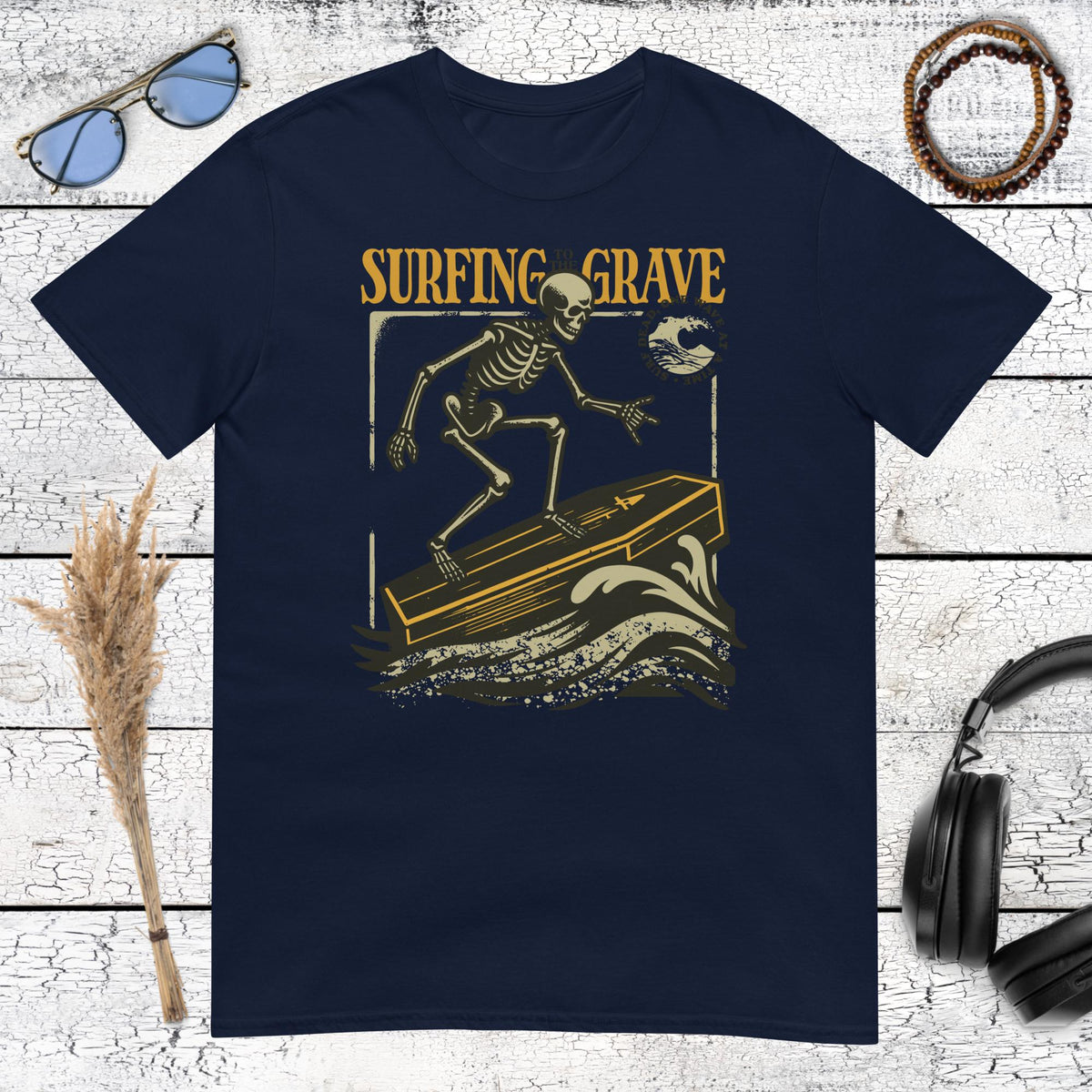 Surfing to the Grave T-Shirt – navy, front view