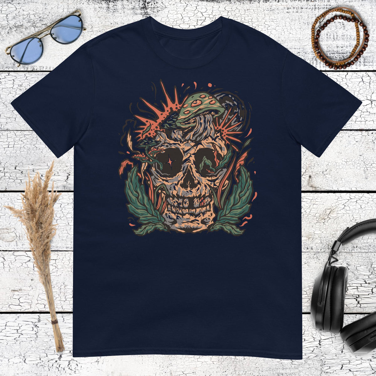 Mushroom Skull Psychedelic T-Shirt – navy, front view