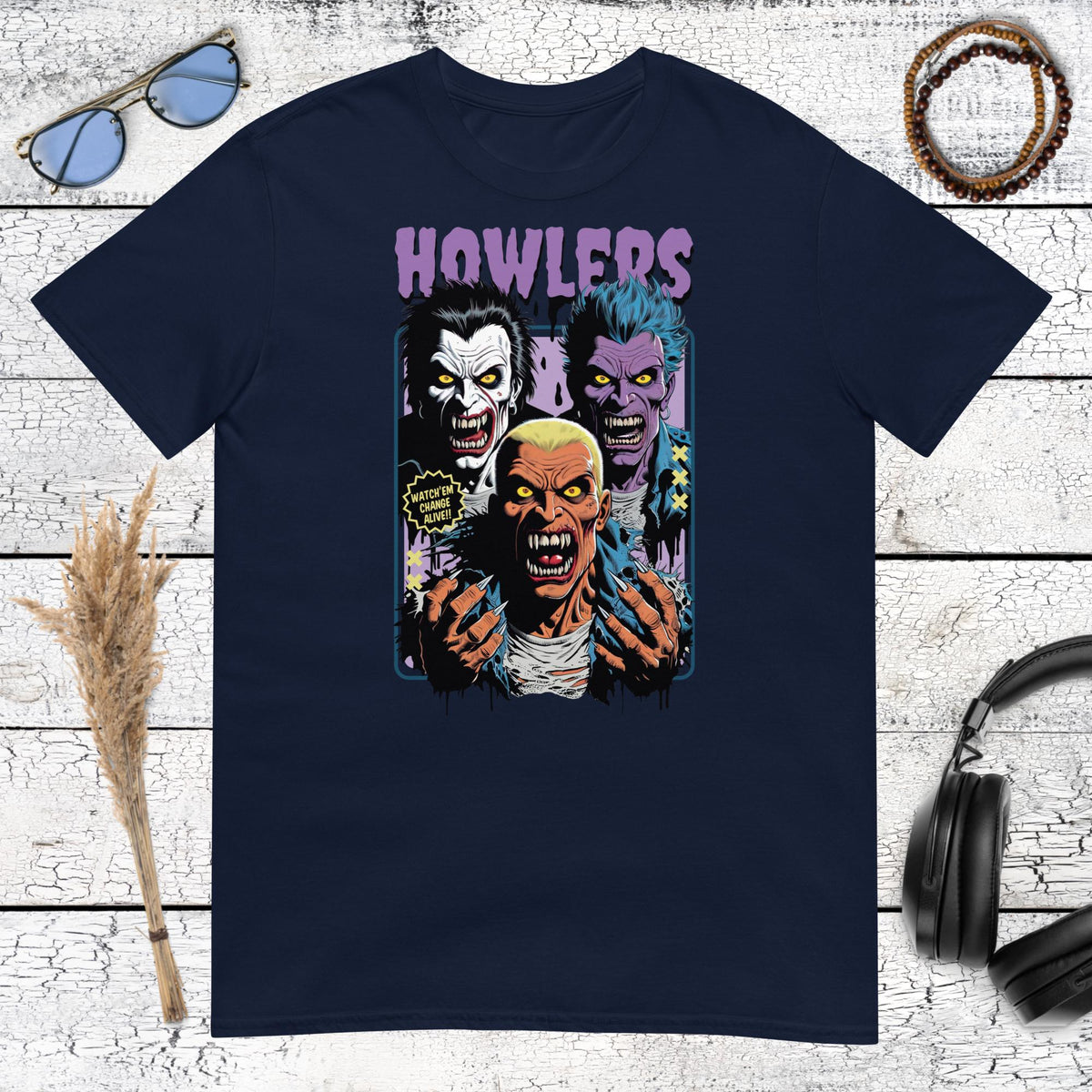 Howlers Vampire Horror T-Shirt – navy, front view