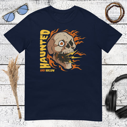 Haunted and Hollow Skull T-Shirt – navy, front view