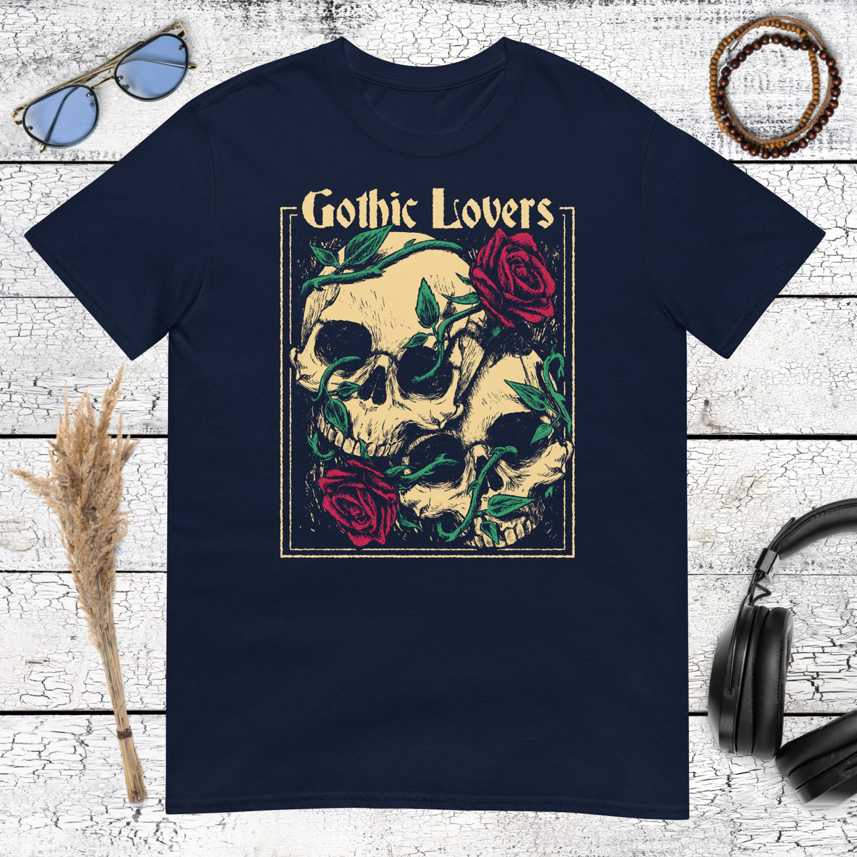 Gothic Lovers Skull T-Shirt – navy, front view